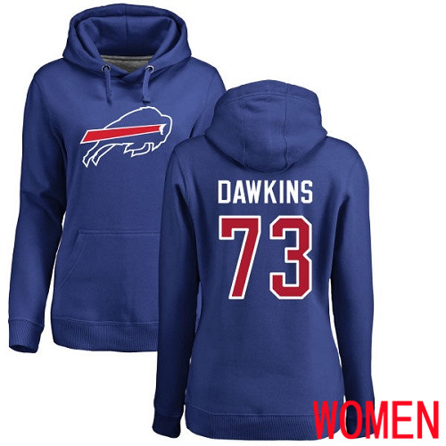 NFL Women Buffalo Bills #73 Dion Dawkins Royal Blue Name and Number Logo Pullover Hoodie Sweatshirt->women nfl jersey->Women Jersey